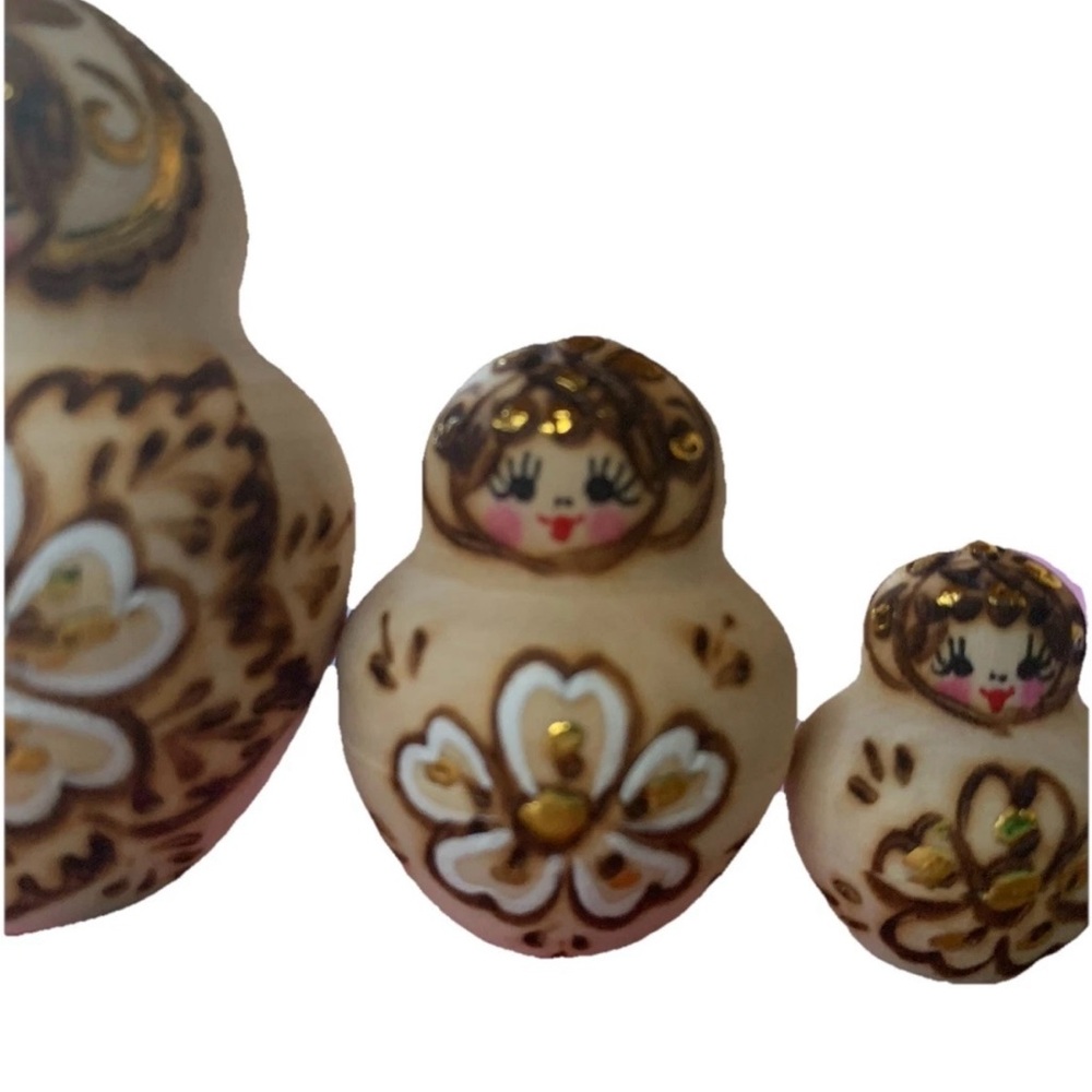 Handcrafted Gold and Cream Matryoshka Doll - Picture 5 of 6